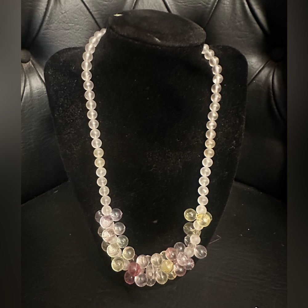 vintage Costume jewelry Multicolor Beaded Necklace frosted glass pastel colors